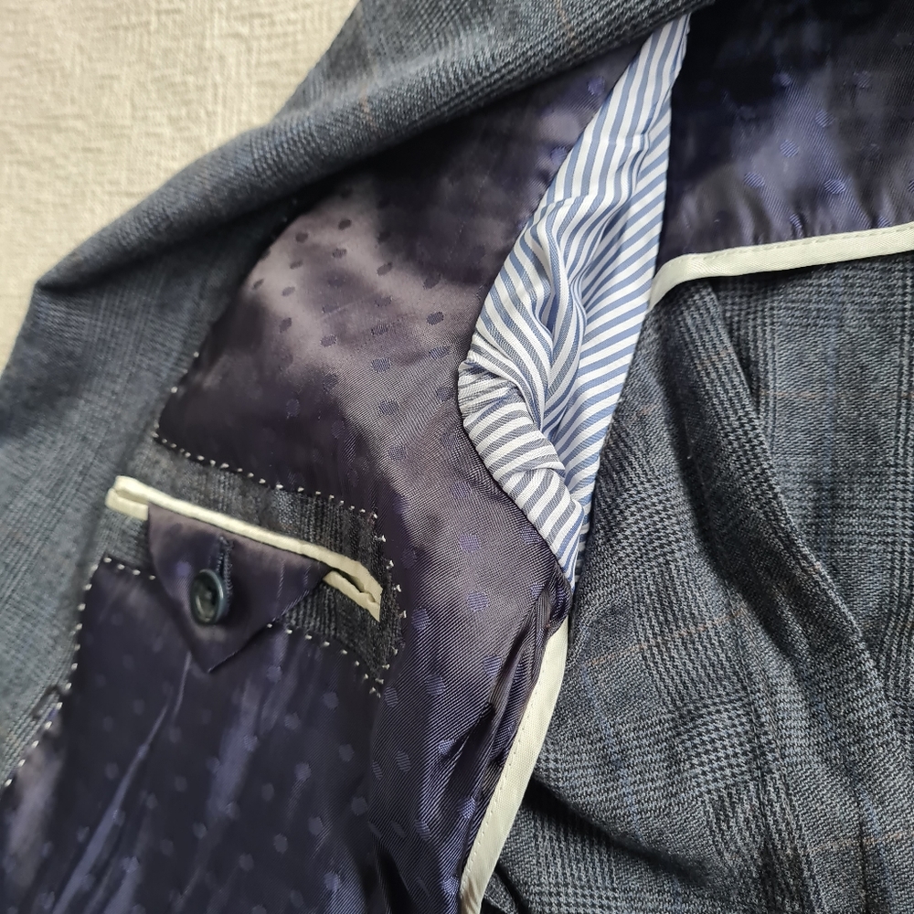 M.J. Bale wool blazer / suit jacket, navy and charcoal checked / plaid, 42R - Picture 17 of 17